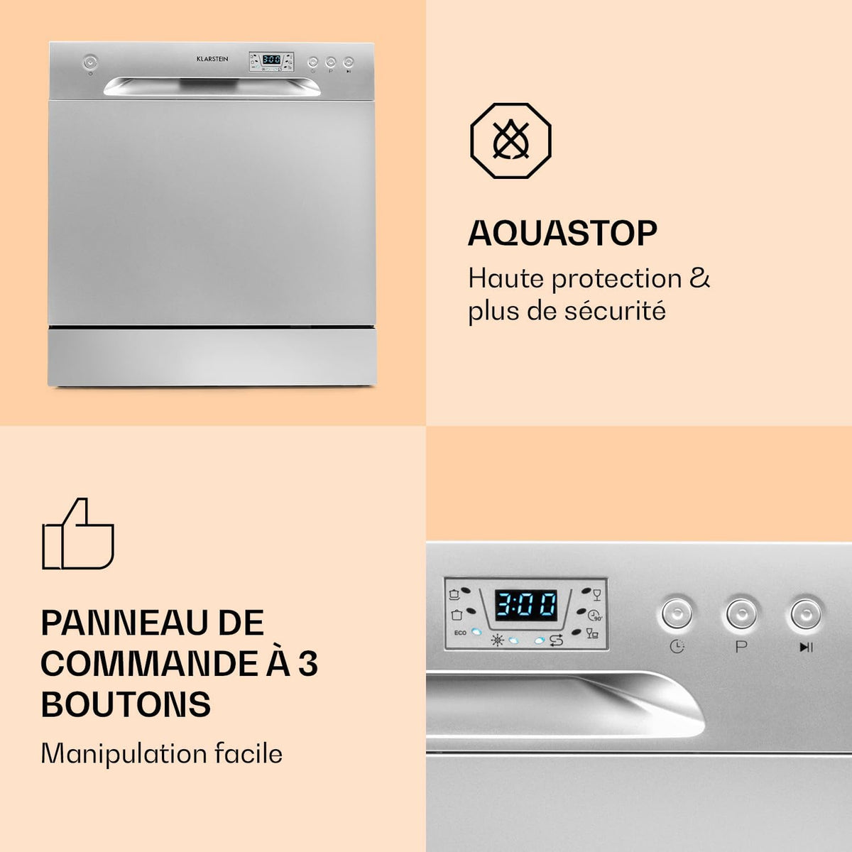 Klarstein Mini Lavavajillas – Compacto Lavavajillas de Sobremesa para 8 Servicios